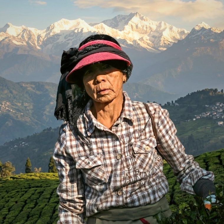 Portrait of maker Pema Sherpa foraging in the Sikkim hills