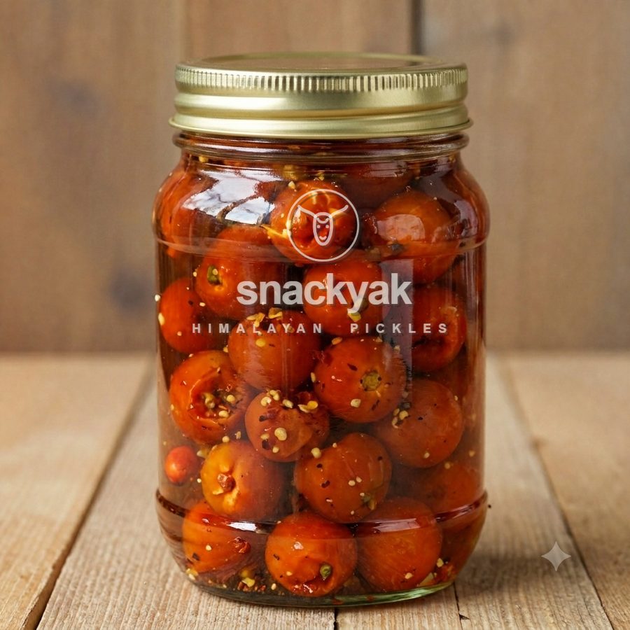 Dalle khursani pickle served as a momo dip