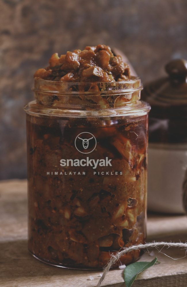 Jar of gundruk fermented leafy-green pickle